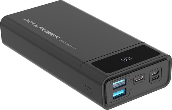 RealPower PB-20K PD powerbank 20.000 mAh med USB-C PD-skærm sort