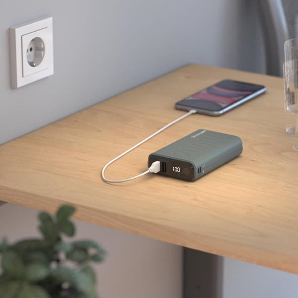 RealPower - PB-20000 PD+ Grøn - 20.000 mAh Powerbank med USB-C Power Delivery til hurtig opladning med display - Grøn