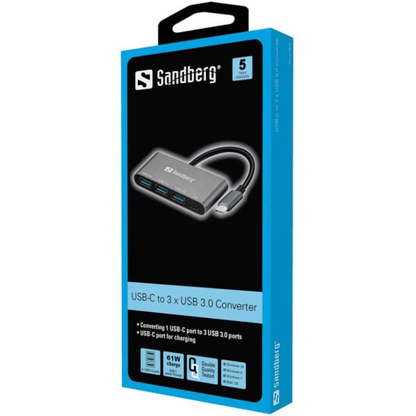 Sandberg USB-C til 3 x USB 3.0-konverter - USB-adapter - USB-C - USB 3.0 x 3
