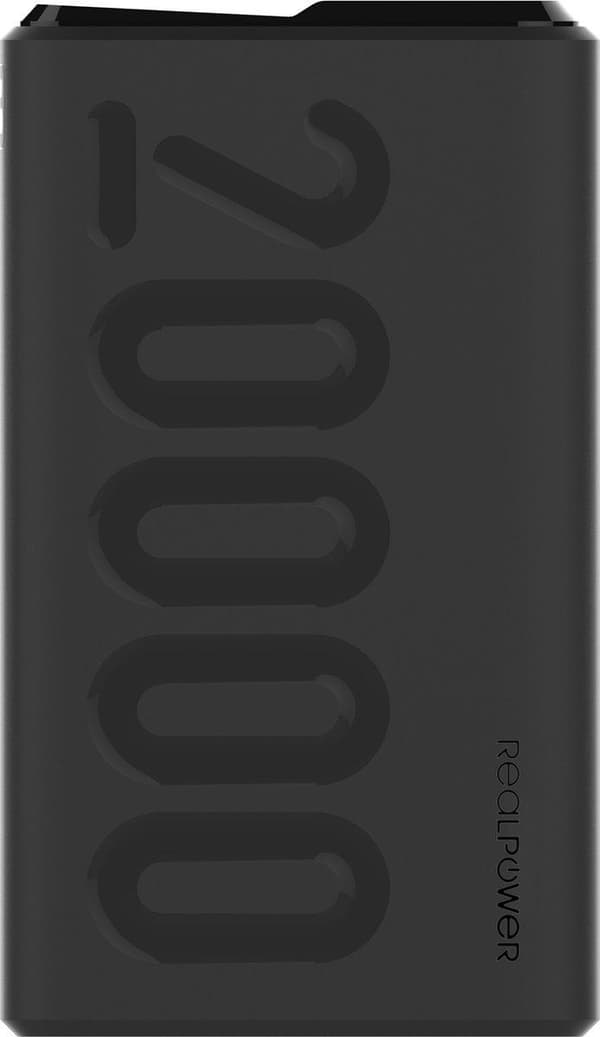 RealPower PB-20000 PD+ Svart 20 000 mAh Powerbank med USB-C Power Delivery för snabb laddning med display, svart