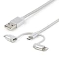 Miniatyrbillede 1 af 7: StarTech.com 1m USB-opladningskabel - Flettet - Sølv - 3 i 1 opladningskabel - USB til Lightning / Micro USB / USB C-kabel - USB-kabel - USB (M) til M