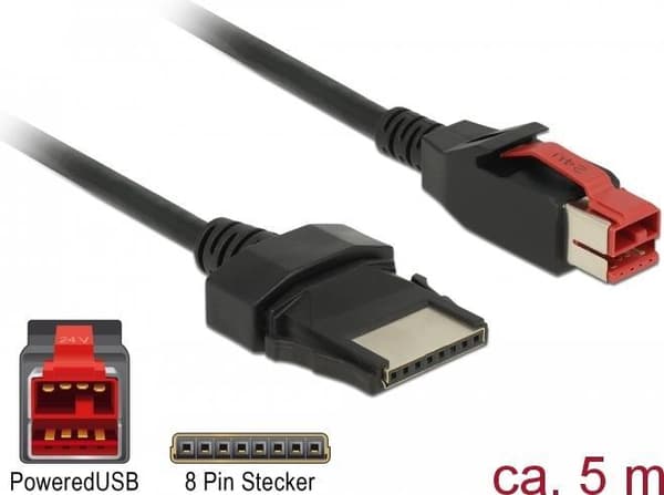 DeLOCK - Strømforsynet USB-kabel - USB PlusPower (24 V) (M) til 8 PIN (1x8) (M) 5,0m - sort (85481)
