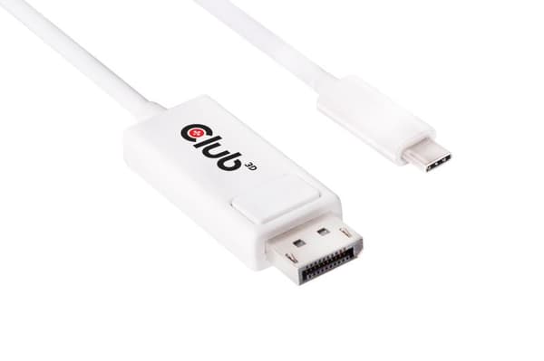 club3D DisplayPort-forbindelseskabel 1,20 m CAC-1517 Hvid [1x USB 3.2 Gen 2-stik C (USB 3.1) - 1x DisplayPort-stik]