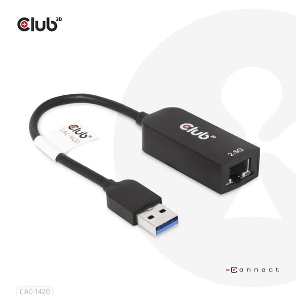 club3D CAC-1420 Nätverksadapter 2,5 Gbit/s USB 3.2 Gen 1, RJ45 Svart