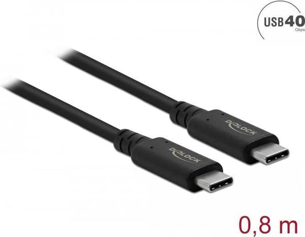 Delock - USB-kaapeli - USB-C (M) - USB-C (M) - USB4 / Thunderbolt 3 / DisplayPort - 20 V - 5 A - 80 cm - tukee Power Delivery 3.0:aa, tukee 8K 60 Hz (