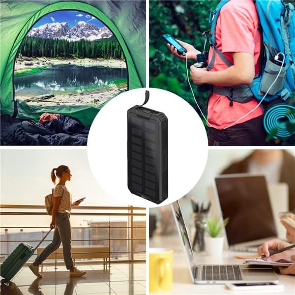 Outdoor Power Bank - 20 000 mAh - 18 W - 2x USB-A ja USB-C - Aurinkopaneelilla - Musta