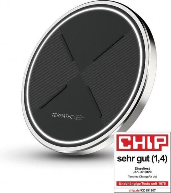 Terratec ChargeAIR prik! Trådløs oplader Qi 10W - Sort / Sølv Sort, Sølv