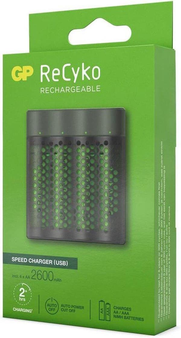 GP ReCyko AA/AAA Speed ​​​​Oplader (USB) - Batterioplader - inkl. 4x AA batterier 2600mAh