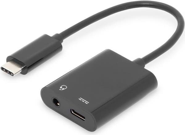 DIGITUS - Sovitin USB-C liittimeen - audio/USB - USB-C (M) stereominiliitäntään, USB-C (W) - 20 cm - musta (AK-300400-002-S)