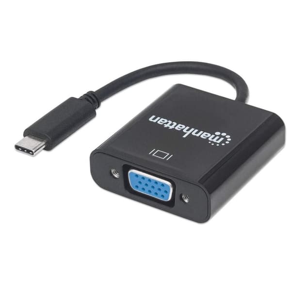 Manhattan 151771 USB / VGA-adapter [1x USB 3.2 Gen 2-stik C (USB 3.1) - 1x VGA-stik] Sort Farvekodning, Fleksibel, Folieafskærmning, UL-listet,
