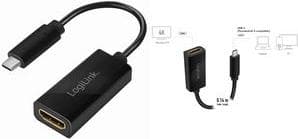 LogiLink USB 3.2 grafikadapter, USB-C - HDMI-A, sort USB-C stik - HDMI-A kobling, med dobbeltsidet brugbar - 1 stk (UA0380)