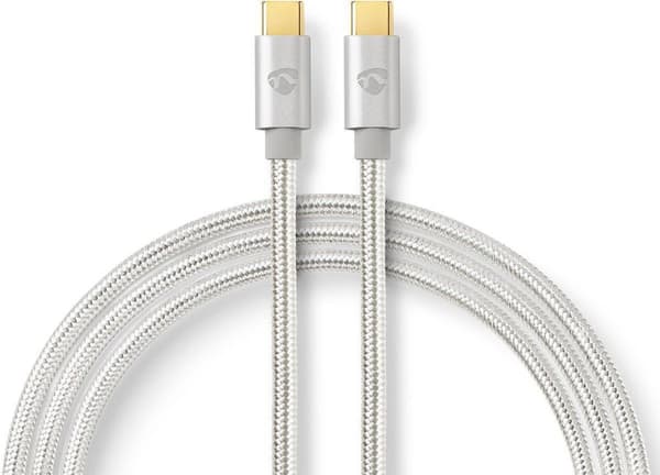 Nedis USB-kaapeli | USB 2.0 | USB-C™ uros | USB-C™ uros | 480 Mbps | kullattu | 1,00 m | Pyöreä | Punottu / Nylon | Hopeaa | Kansiikkunan laatikko