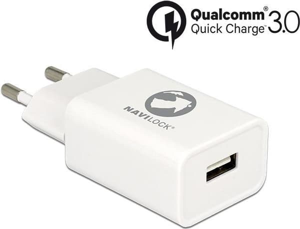 Navilock - strømadapter - 1,5 A - Quick Charge 3.0 (USB) - hvid Hvid