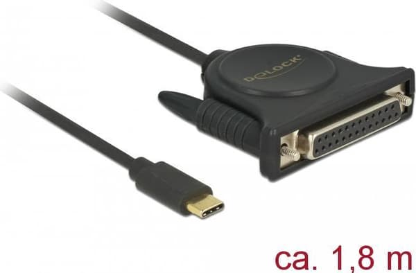 DeLOCK - USB/parallel kabel - USB-C (M) til DB-25 (W) - 1,8 m - fingerskruer - sort