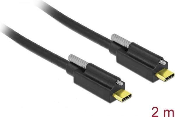 Delock - USB-kabel - USB-C (M) skrues til USB-C (M) skrues - USB 3.2 Gen 2 - 3 A - 2.0m - sort (84138)