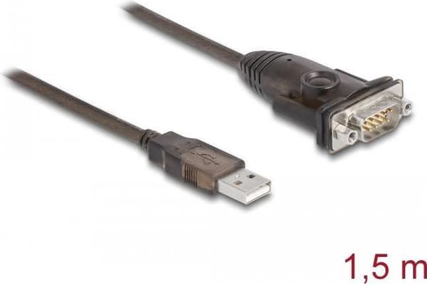 Delock Adapter USB 2.0 Type-A til 1 x seriel RS-232 D-Sub 9 ben han med møtrikker 1,5 m (62645)