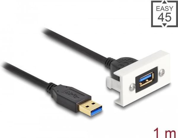Delock Easy 45 Modul SuperSpeed USB (USB 3.2 Gen 1) USB Type-A hun til USB Type-A han med breakout kabel, 22,5 x 45 mm (81399)