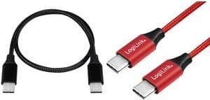 Logilink - USB-kaapeli - USB-C (M) - USB-C (M) - USB 2.0 - 5 V - 3 A - 1 m - Punainen, RAL 3024 (CU0156)