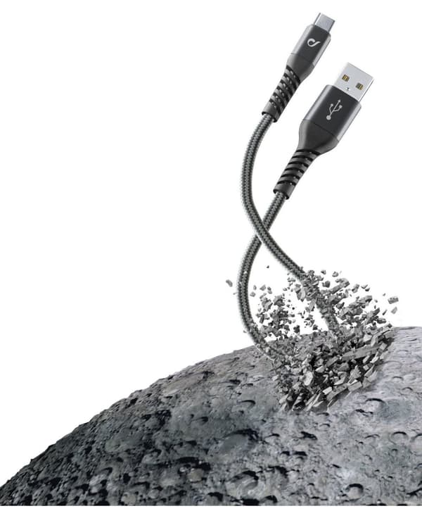 Cellularline - USB-kabel, kevlar usb-a til usb-c 1,2m, sort