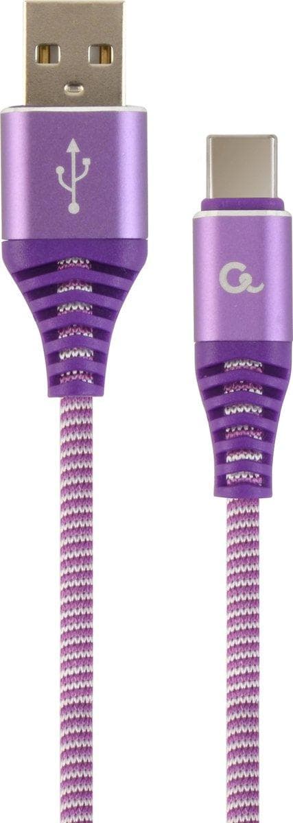 Ensiluokkainen USB Type-C -lataus- ja datakaapeli 'puuvillaa', 2 m, violetti/valkoinen