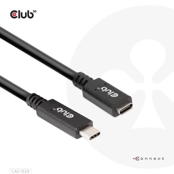 Club3D USB Type-C Gen1 forlængerkabel 5 Gbps 60W(20V/3A) 4K60Hz M/F 2m
