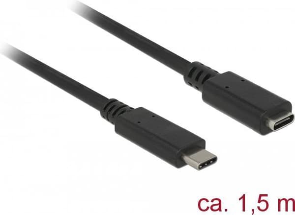 DeLOCK - USB-förlängningskabel - USB-C (M) till USB-C (W) - USB 3.1 Gen 1 - 3 A - 1,5 m - svart (85534)