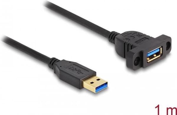 Delock SuperSpeed USB 5 Gbps (USB 3.2 Gen 1) kabel USB typ A hane till hona 1 m för installation svart (87855)