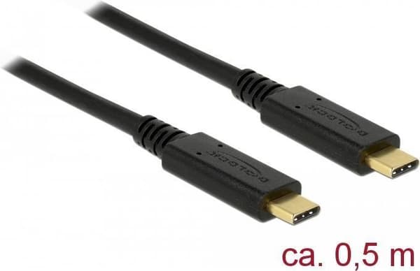 DeLOCK - USB-kabel - USB-C (M) till USB-C (M) - USB 3.1 Gen 2 - 5 A - 50 cm - svart (85529)