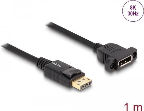 Delock DisplayPort 1.4 kabel 8K 30 Hz han til hun 1 m til installation sort (87825)