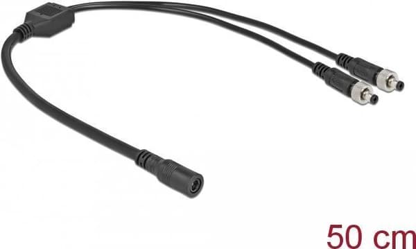 Delock - Tehonjakaja - DC-pistoke 5,5 x 2,1 mm (W) DC-pistokkeeseen 5,5 x 2,1 mm (M) ruuvattava - 30 V - 5 A - 50 cm - musta (86571)
