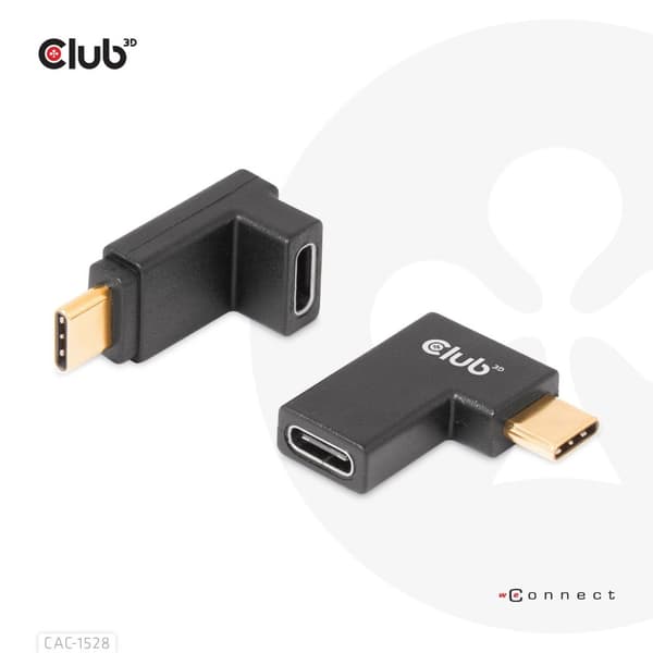 Club 3D - USB-C-adaptersats - USB 3.2 Gen 2 - 20V - 5A - vinklad, USB-driven (100W), 4K 120Hz-stöd