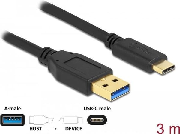 Delock - USB-kabel - USB-C (M) til USB type A (M) - USB 3.2 Gen 1 - 3,0 m - sort (84006)