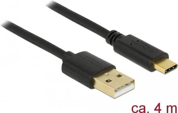 DeLOCK - USB-kaapeli - USB-tyyppi A - USB-tyyppi C - USB2.0 - 4,0 m - musta (83669)