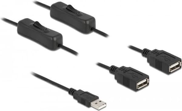 Delock - Virranjakaja - USB (M) - USB (W) 2 A - 1,0 m - musta (86803)