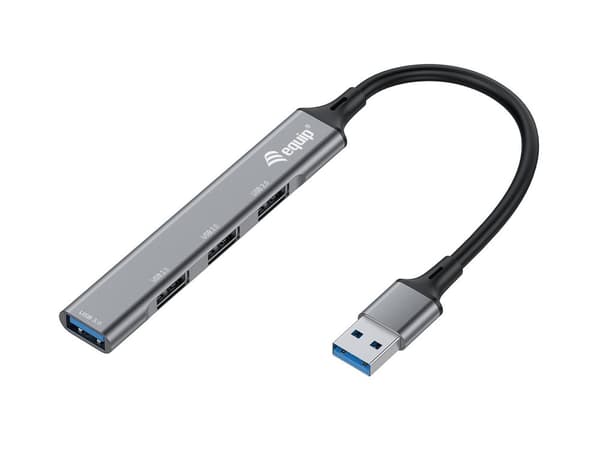 Utrusta 4-PORTAR USB 3.0/2.0 HUB - USB 3.2 Gen 1 (3.1 Gen 1) Typ-A - USB 2.0 - USB 3.2 Gen 1 (3.1 Gen 1) Typ-A - 5000 Mbit/s - Svart - Grå - Aluminium