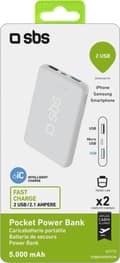 Miniatyrbillede 3 af 4: SBS Pocket Dual USB Power Bank 5.000 mAh - Hvid