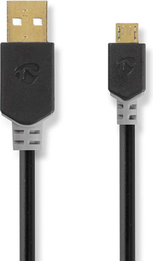 USB-kabel | USB 2.0 | USB-A hane | USB Micro B hane | 480 Mbps | guldpläterad | 1,00 m | Runda | PVC | Antracit | fönsterlåda
