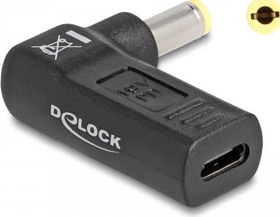 Delock-adapter til notebook-opladerkabel USB Type-C™ hun til 5,5 x 2,5 mm han 90° vinklet (60011)