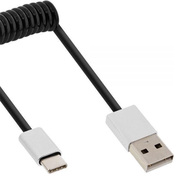 InLine USB-C - USB-A kierrekaapeli - USB2.0 - jopa 3A / musta - 1 metri