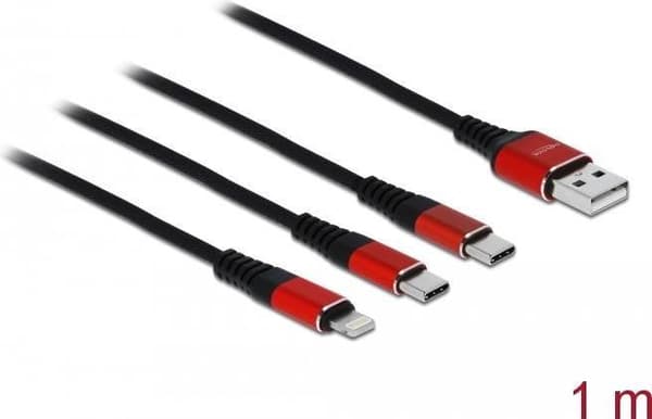 DeLOCK - Lightning-kabel, der kun kan oplades - USB (M) til Lightning, USB-C (M) - 1,0 m - Sort (86709)