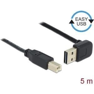 DeLOCK Easy - USB-kaapeli - USB (M) ylös/alas kulmassa, käännettävissä USB Type B:hen (M) - USB2.0 - 5,0m - musta (83542)