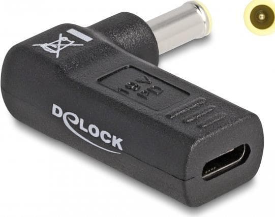 Delock-adapter til notebook-opladerkabel USB Type-C™-stik til Samsung 5,5 x 3,0 mm stik 90° vinklet (60013) Sort