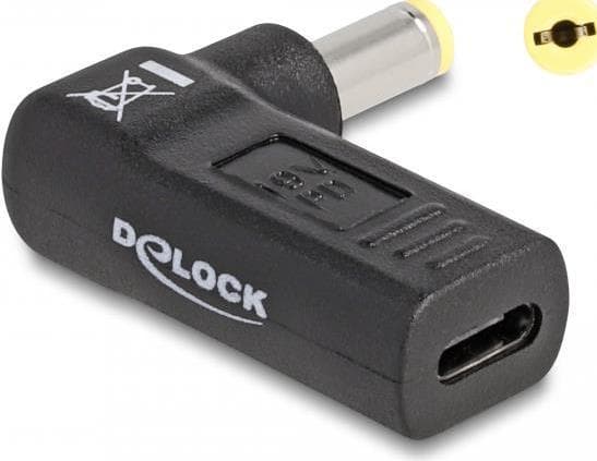 Delock-sovitin kannettavan tietokoneen latauskaapelille USB Type-C™ -liitäntä Acer 5,5 x 1,7 mm pistokkeeseen 90° kulmassa (60009)