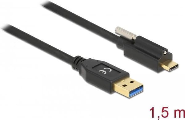 Delock - USB-kabel - USB type A (M) til USB-C (M) skrues - USB 3.2 Gen 1 - 3 A - 1,5 m - sort (84028)