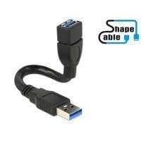 DeLOCK ShapeCable - USB-förlängningskabel - 9-stifts USB typ A (M) - 9-stifts USB typ A (W) - 15 cm (USB3.0) - svart (83713)