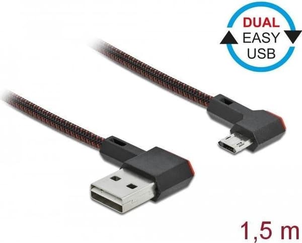 Delock EASY-USB 2.0-kabel typ-A hane till EASY-USB typ Micro-B hane vinklad vänster/höger 1,5 m svart (85272)