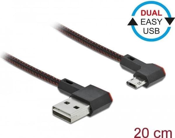 DeLOCK Easy - USB-kabel - USB (M) venstre/højre vinklet, vendbar til Micro-USB type B (M) venstre/højre vinklet, vendbar - USB2.0 - 20cm - sort (85269
