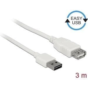 DeLOCK Easy - USB-jatkokaapeli - USB (M) käännettävissä USB:hen (W) - USB2.0 - 3,0m - valkoinen (85201)