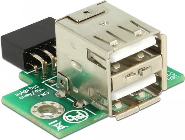 DeLOCK USB-stifthuvud hona > 2 x USB2.0 Typ-A hona - uppåt - USB-adapter - 9-stifts USB-huvud (W) till USB (W) - USB2.0 (41429)