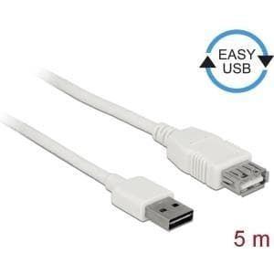 DeLOCK Easy - USB forlængerkabel - USB (M) vendbar til USB (W) - USB2.0 - 5.0m - hvid (85202)
